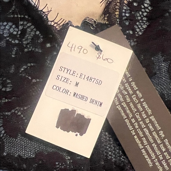 Chic Denim Midi Dress with Black Lace Accents - Picture 5 of 5